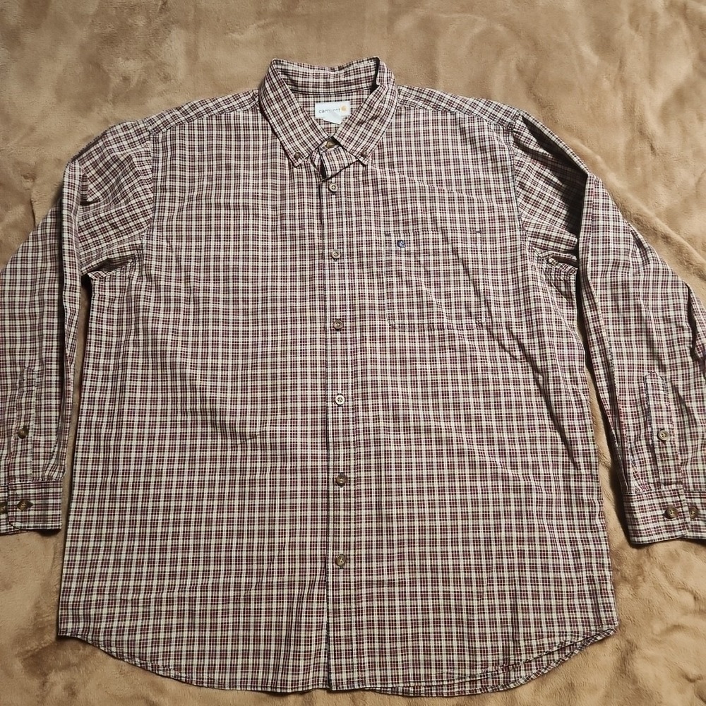 Carhartt Mens Shirt 2XL XXL Red Plaid logo classic button down